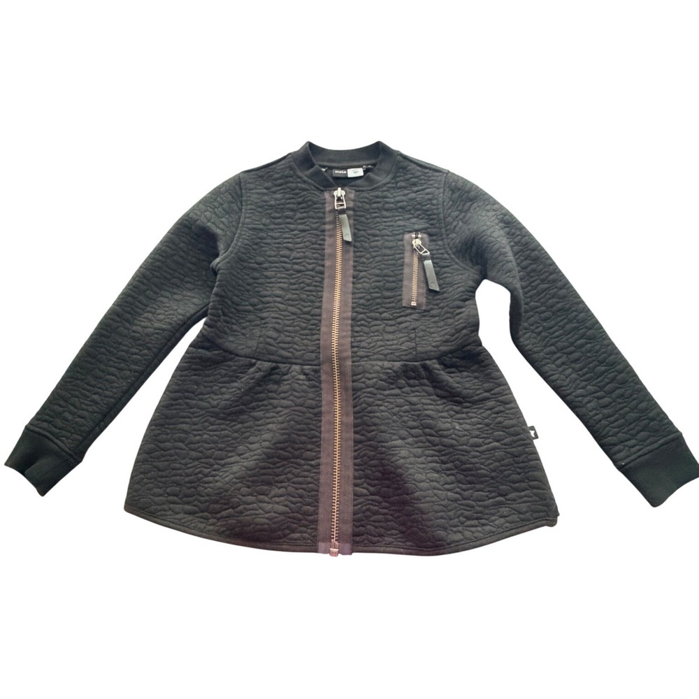 Molo Marci Quilted Peplum Jacket Sz Sm/128 Black Textured Zip Up Cardigan Moto
